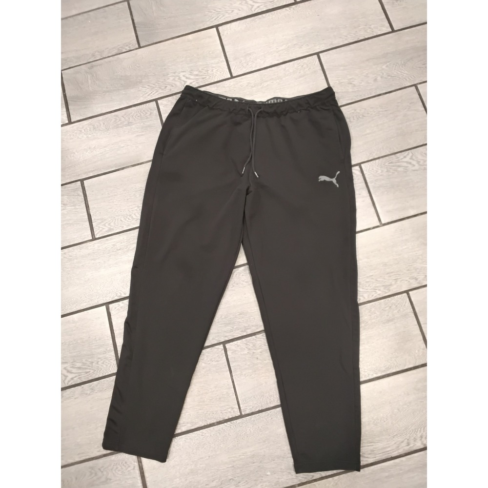 Puma Mens Training Pants Black Elastic Logo Waistband Tapered Joggers XL‎
